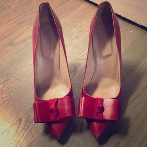 JCrew Collection red leather pumps with bow